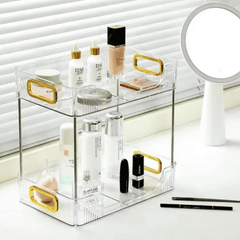 2 Layer Multipurpose Gold Organizer / Storage Jewelry Holder Cosmetics Vanity Tray