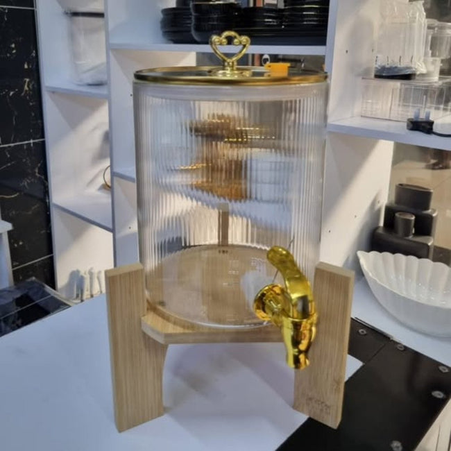 3.6L Ribbed Juice Dispenser with Bamboo Stand