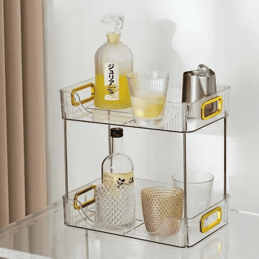 2 Layer Multipurpose Gold Organizer / Storage Jewelry Holder Cosmetics Vanity Tray