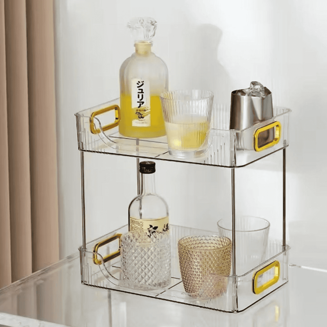 2 Layer Multipurpose Gold Organizer / Storage Jewelry Holder Cosmetics Vanity Tray