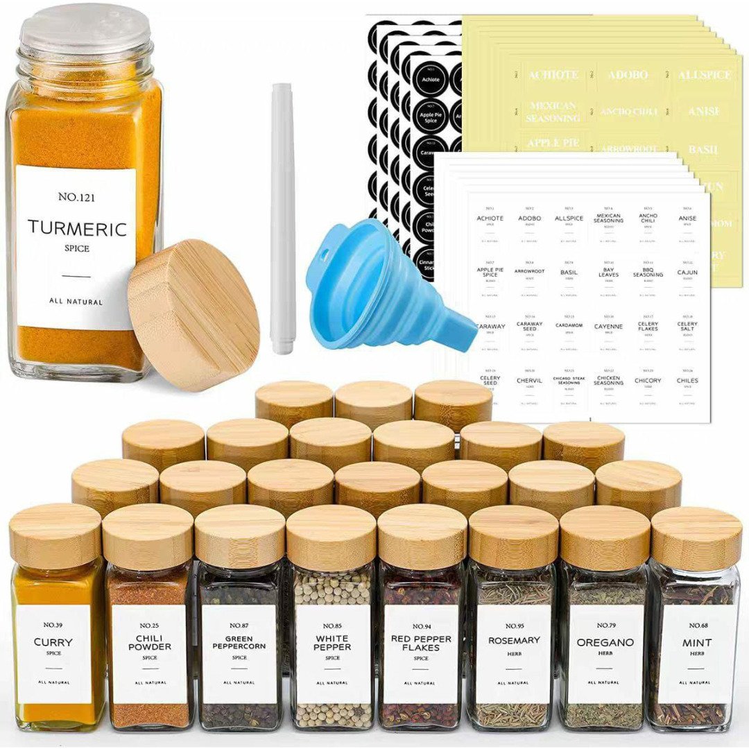 29pcs Set Glass Storage Spice Jars with Bamboo Lid