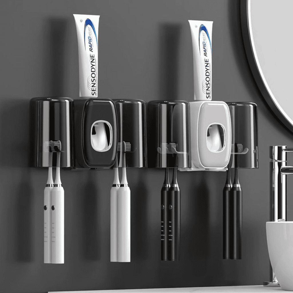 Automatic Toothpaste Dispenser with Toothbrush Holder and Cups