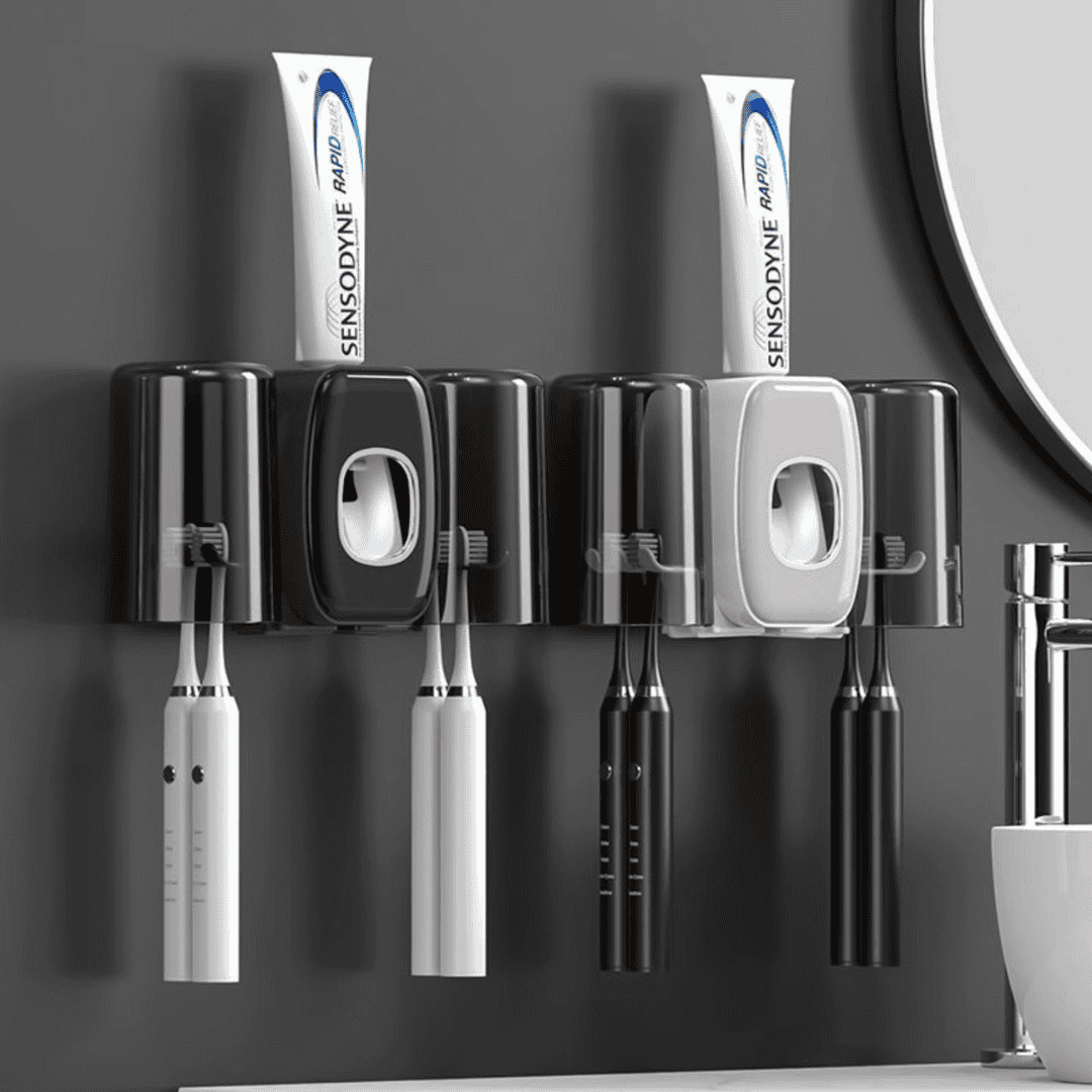 Automatic Toothpaste Dispenser with Toothbrush Holder and Cups
