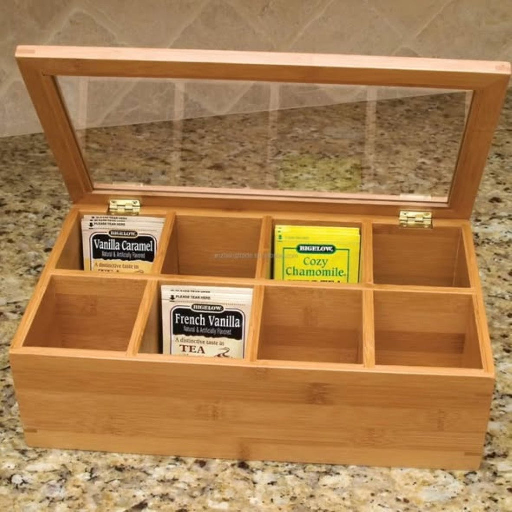 6 Slots Bamboo Wooden Teabag Organizer