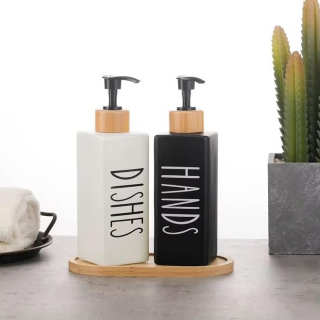 350ml square glass soap dispenser