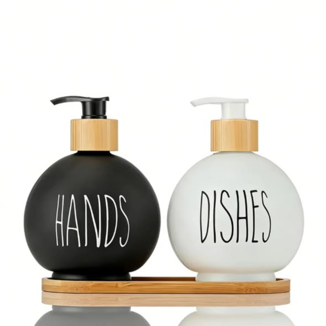 500ml black and white glass soap dispenser