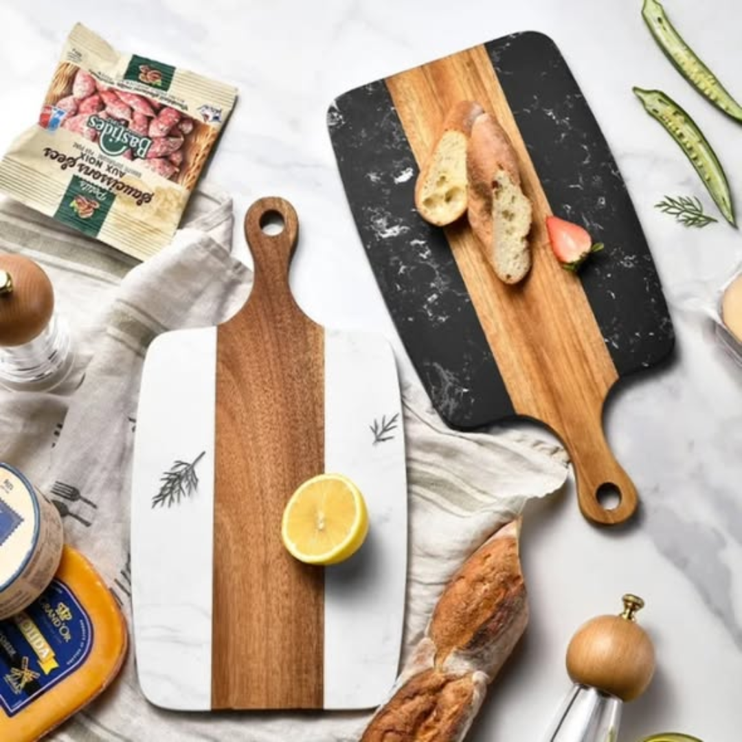 Rectangular Acacia Wood and Marble Cutting Board