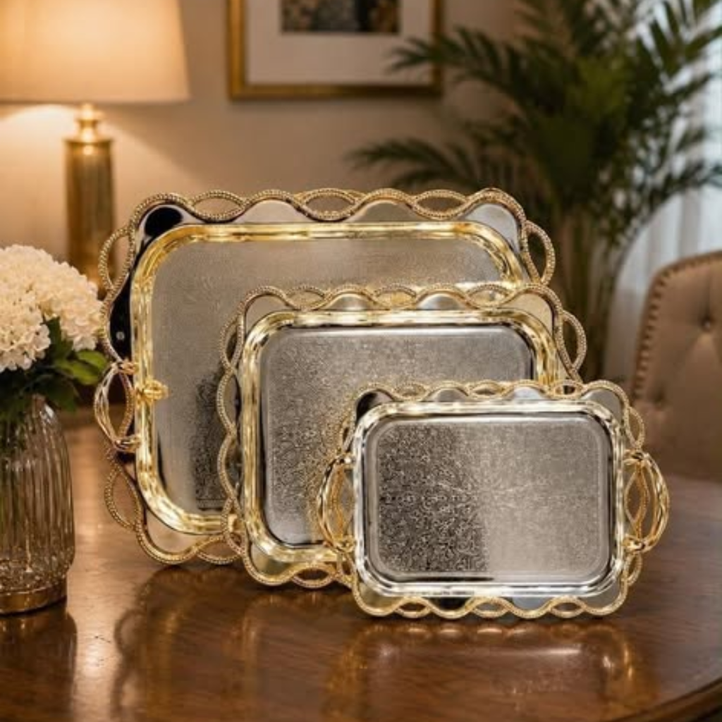 3Pcs Rectangular Stainless Steel Serving Trays