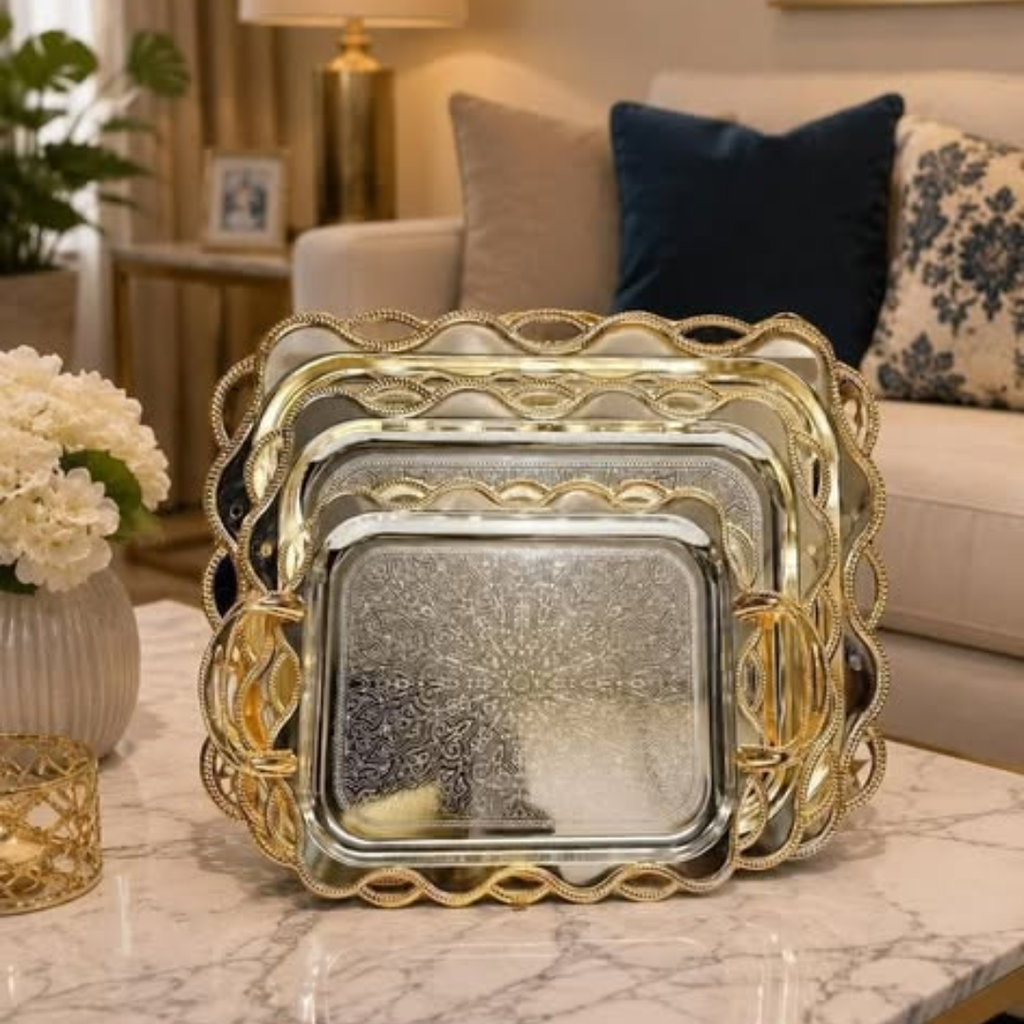 3Pcs Rectangular Stainless Steel Serving Trays