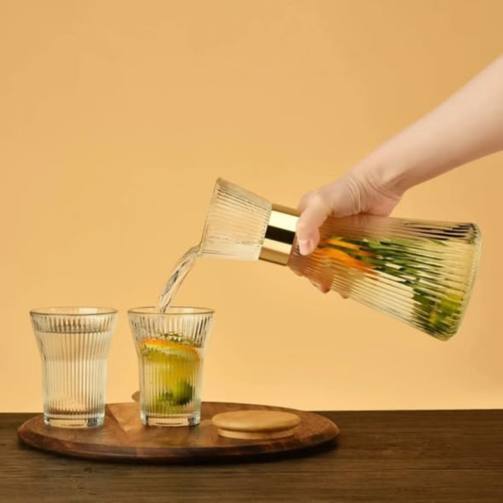 Origami Drinkware Textured Round Clear Glass Carafe