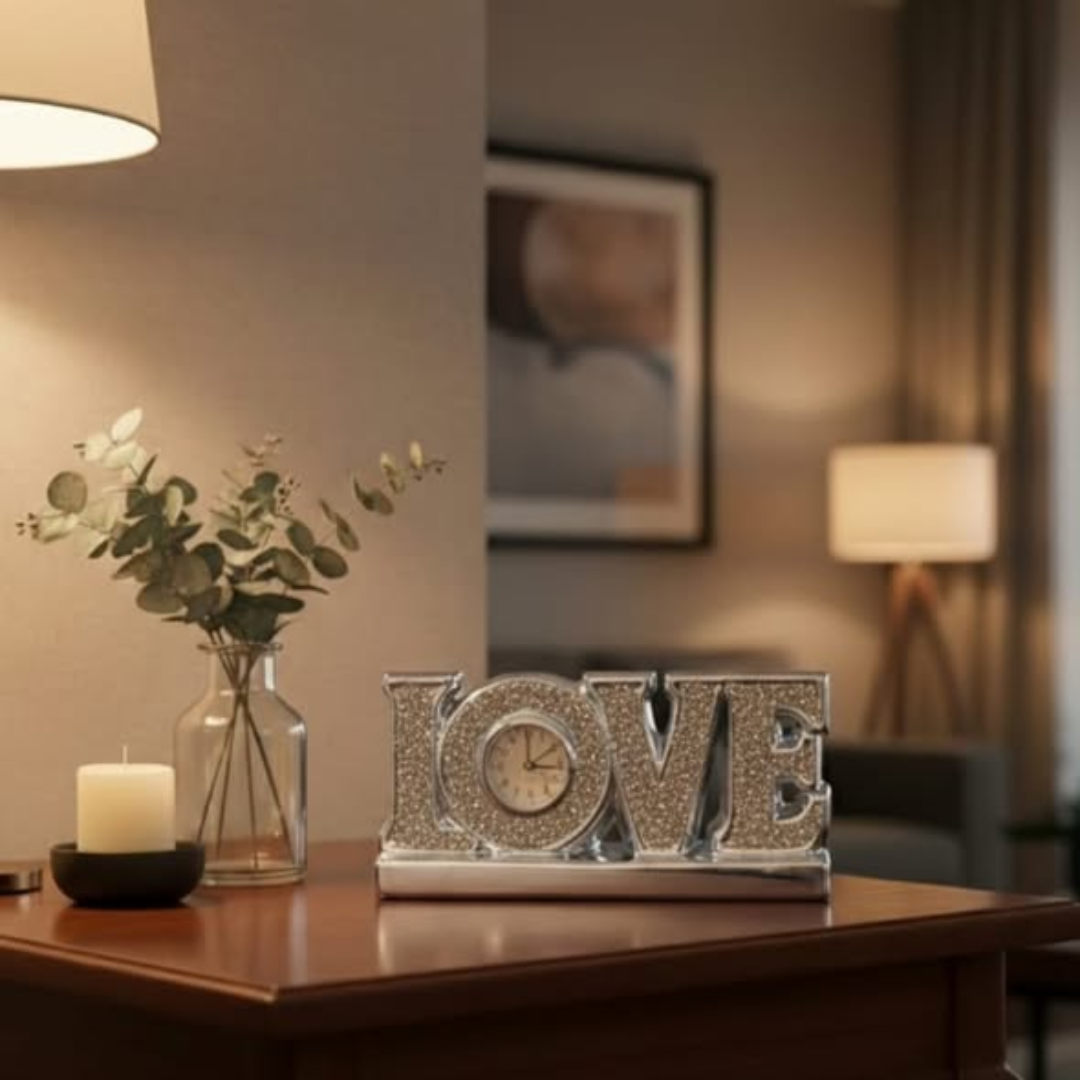 LOVE Tabletop clock sparkling decorative timepiece
