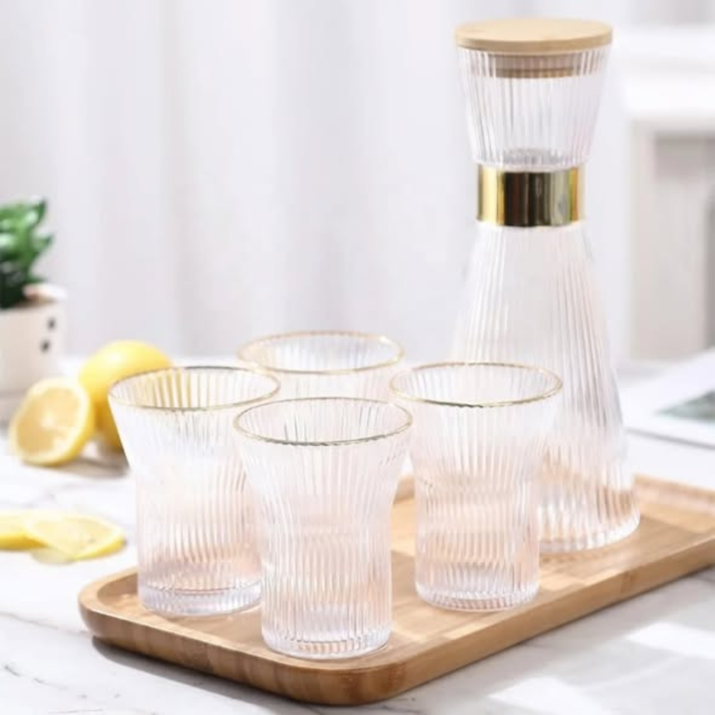 Origami Drinkware Textured Round Clear Glass Carafe