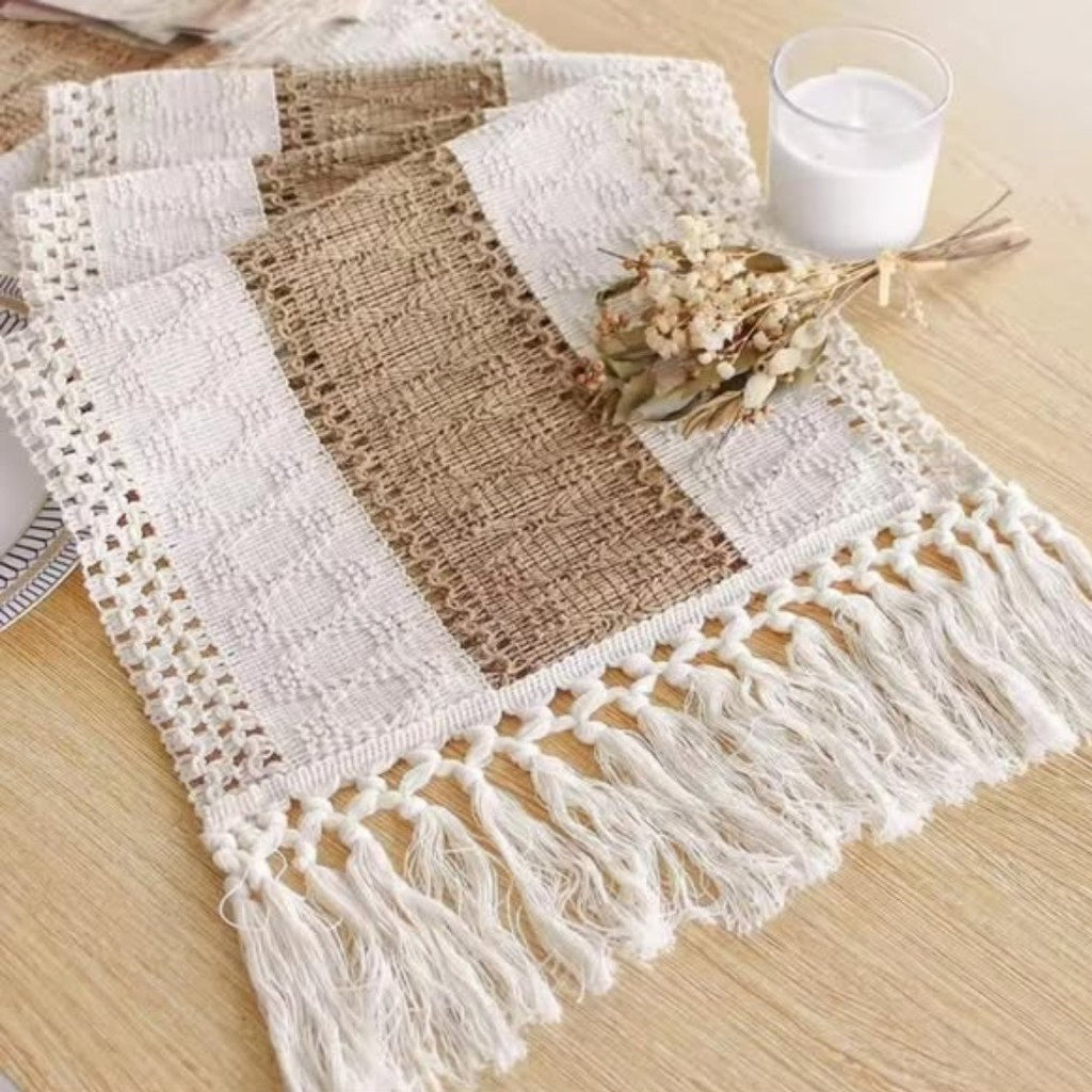 Bohemian style Table Runner With tassels