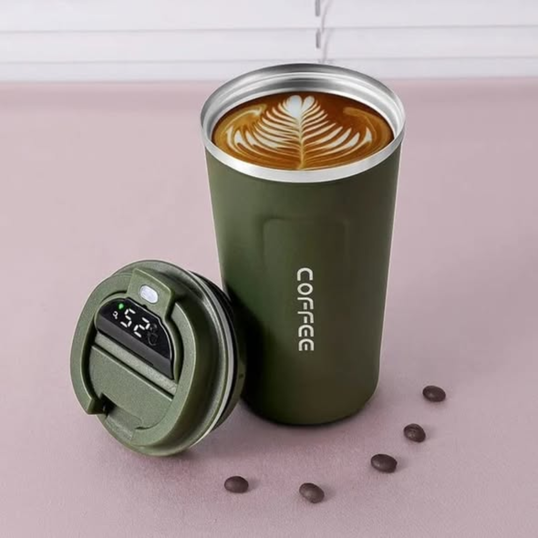 Digital stainless steel coffee mug