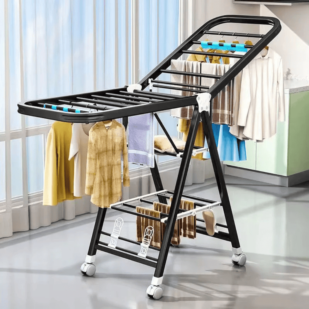 Black Movable Outdoor Drying Rack 1.7M with Wheels