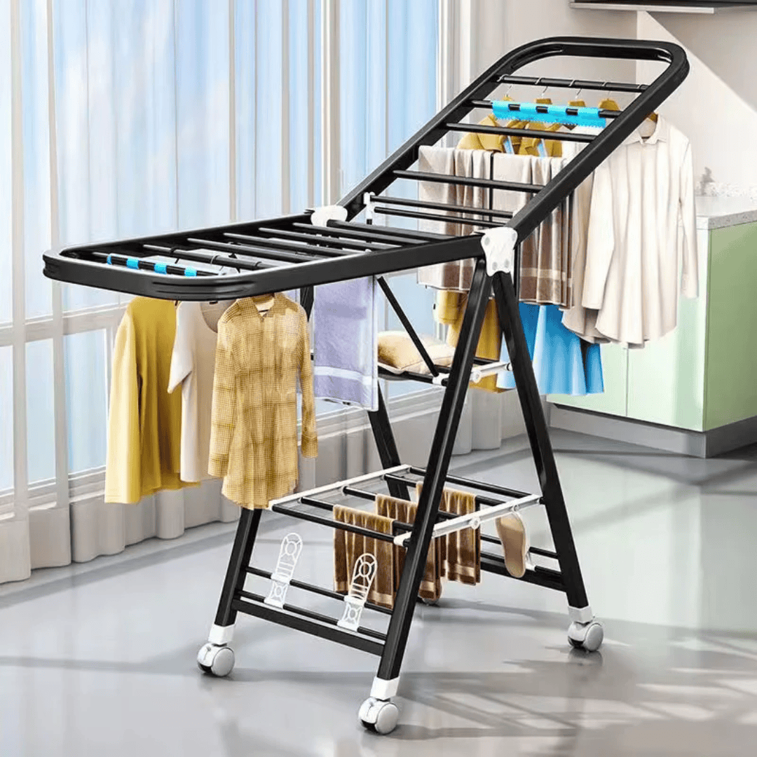 Black Movable Outdoor Drying Rack 1.7M with Wheels