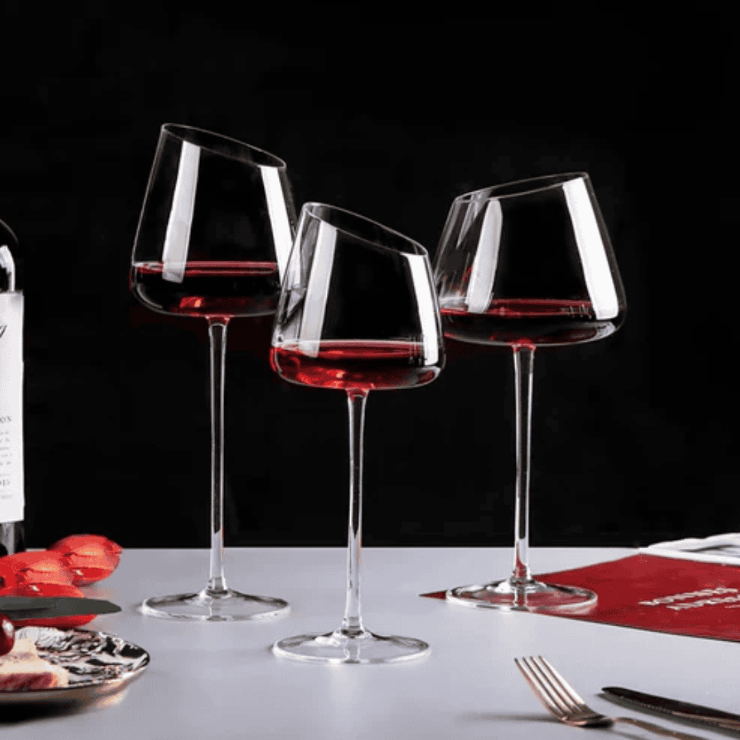 2pc Slanted Medium Capacity Crystal Wine Glass