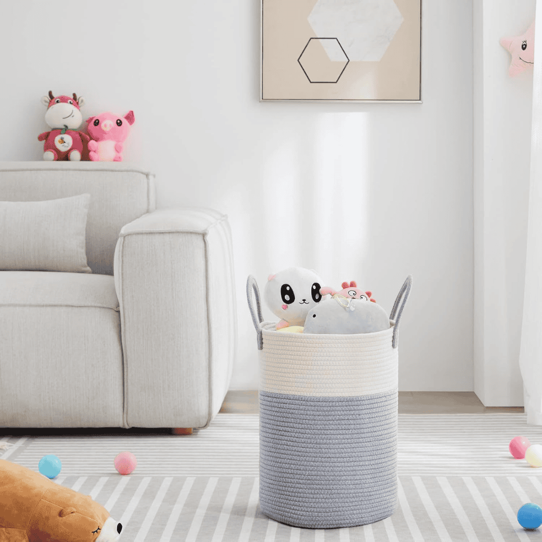 Grey and White Cotton Rope Basket