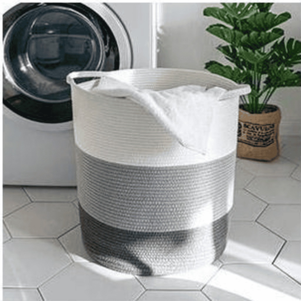 Cotton Rope Basket White Light Gray and Dark Gray Large Storage Basket with Handles