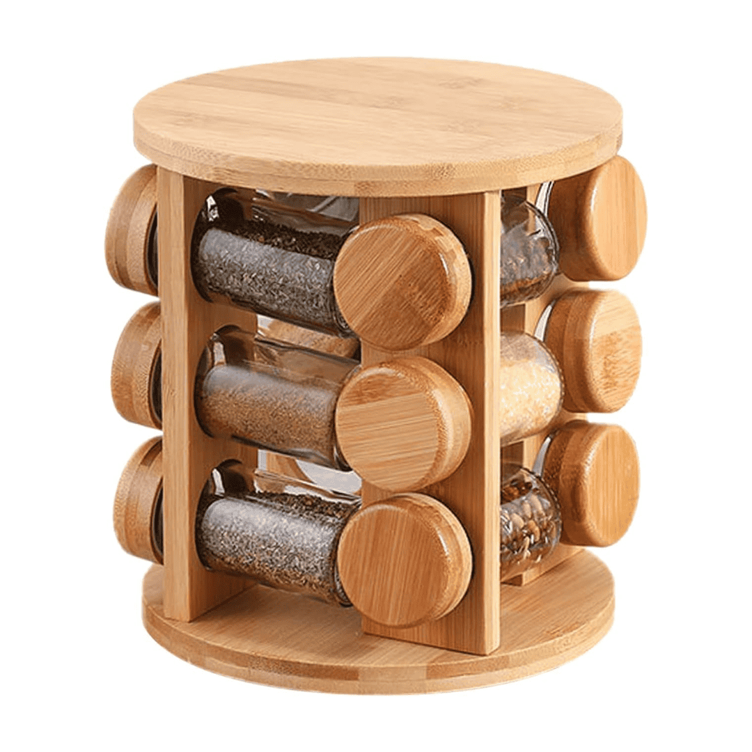 12-in-1 Wooden Spice Rack with Spice Jars