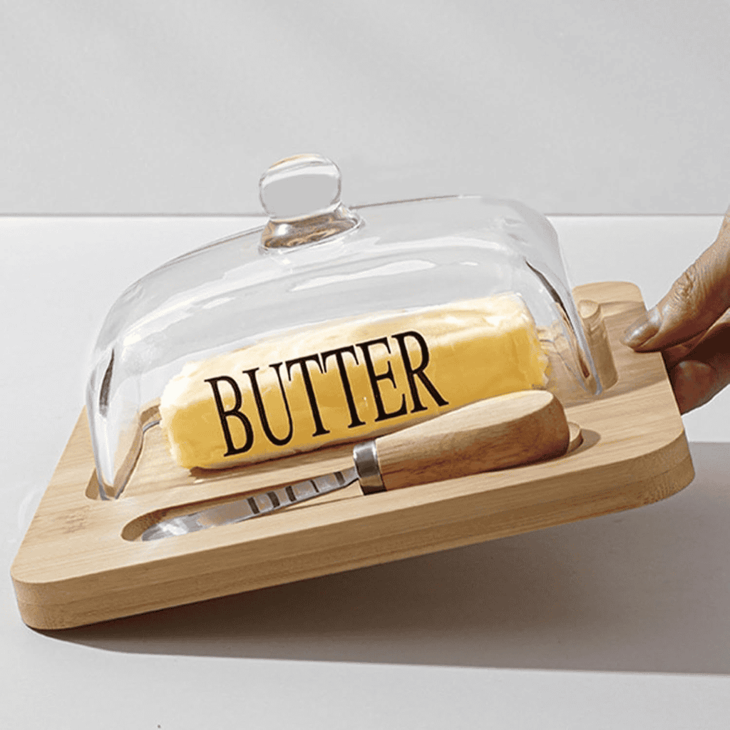 Glass Butter Dish with Bamboo Tray