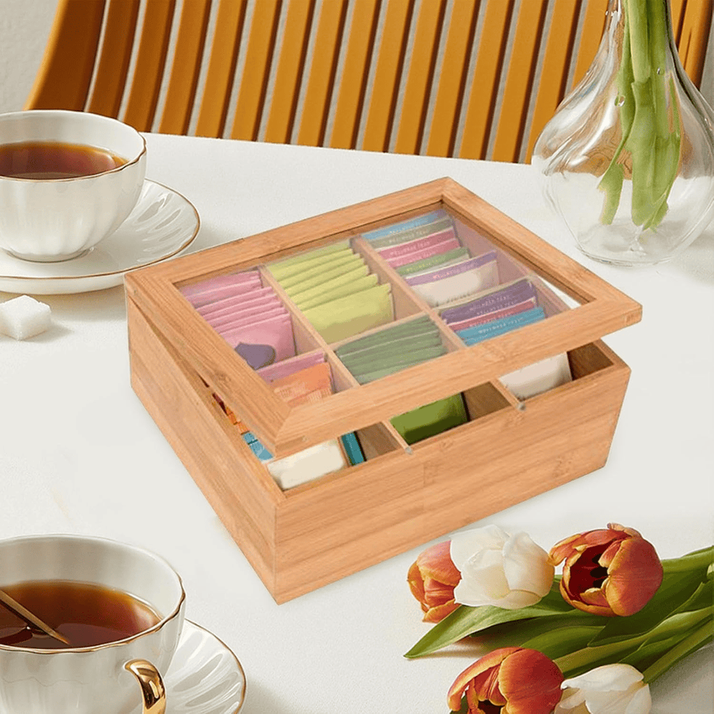 6-Slot Wooden Teabag Storage Box