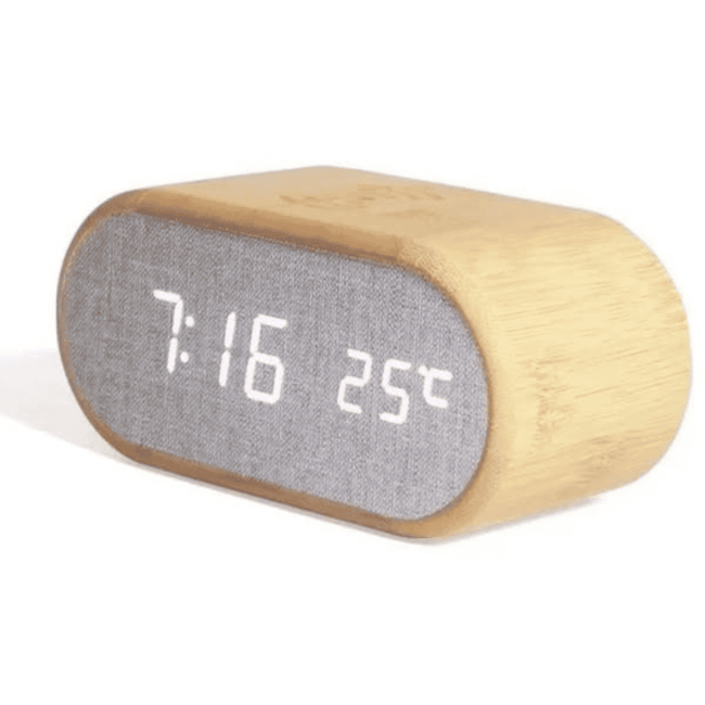 Wooden Digital Alarm Clock with Wireless Charging Display