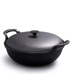 Pre-seasoned Pure Cast Iron Flat Bottom Wok