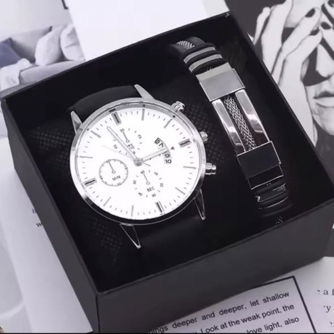 2pcs Man Watch Bracelet Set