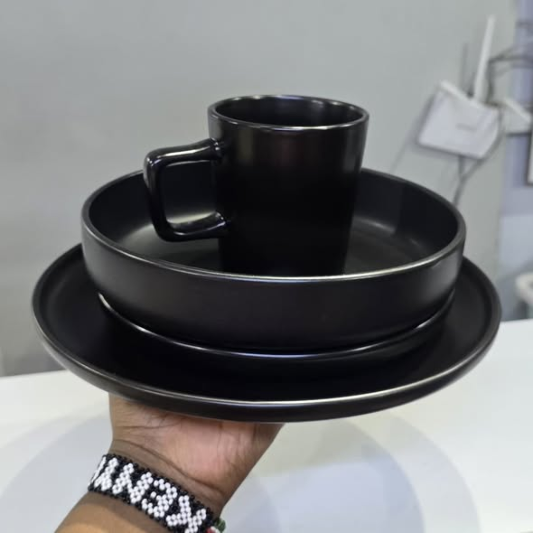 24Pc Matte Black Dinner Set