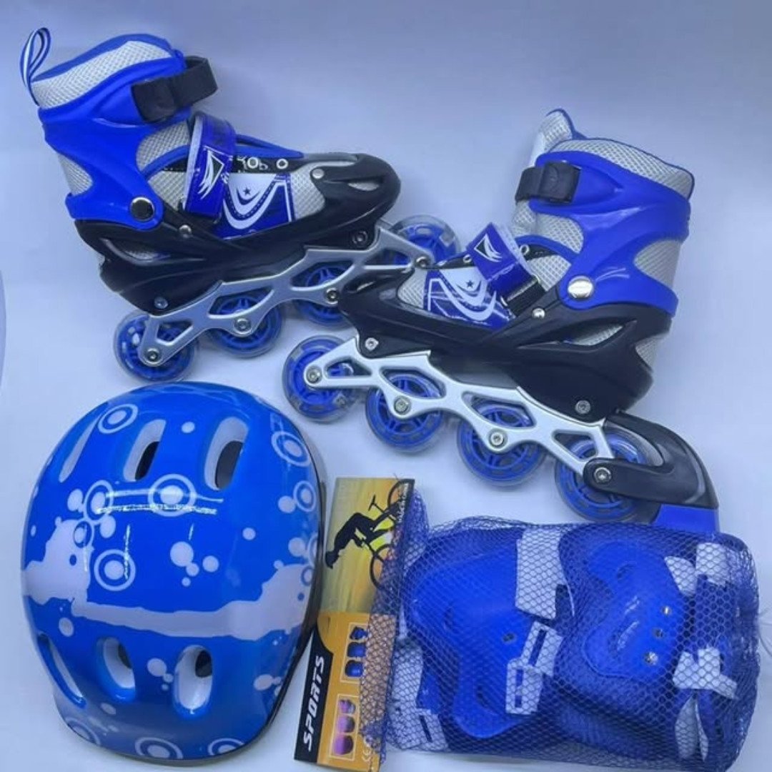 Adjustable Inline Skates Set with Helmet and Protective Guards