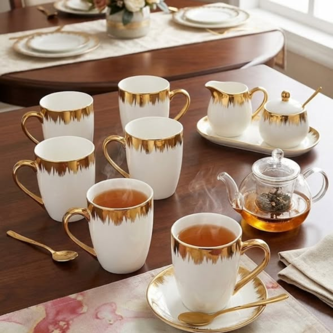 6pc Gold Detail Tea Mugs