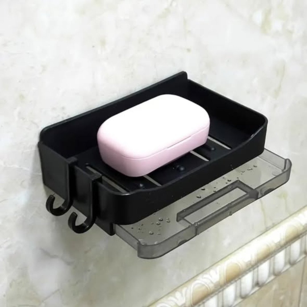 Soap dish with drain tray plus 2 hooks