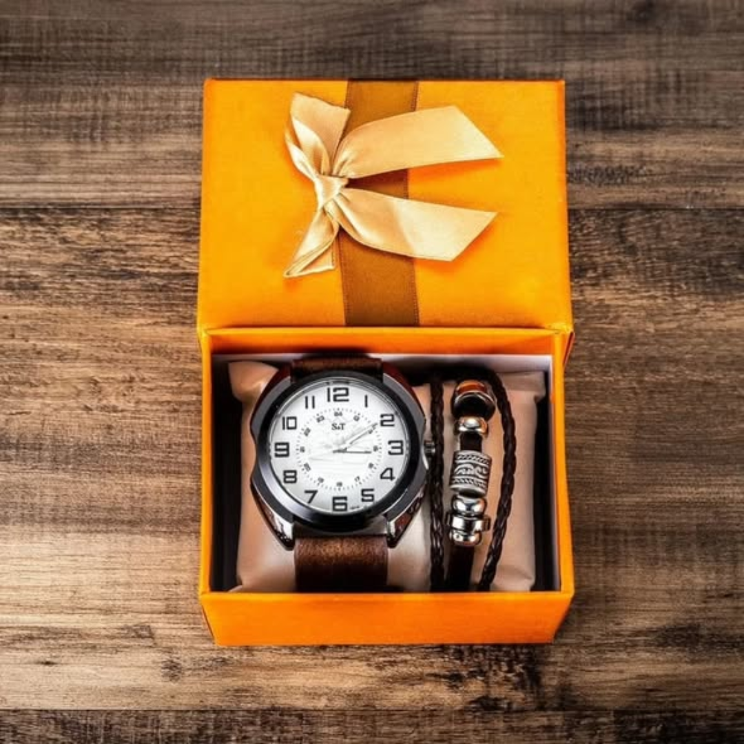 2Pcs/Set Fashion Mens Watches Set