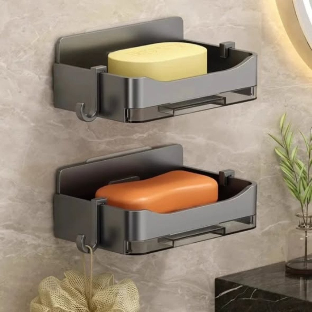 Soap dish with drain tray plus 2 hooks