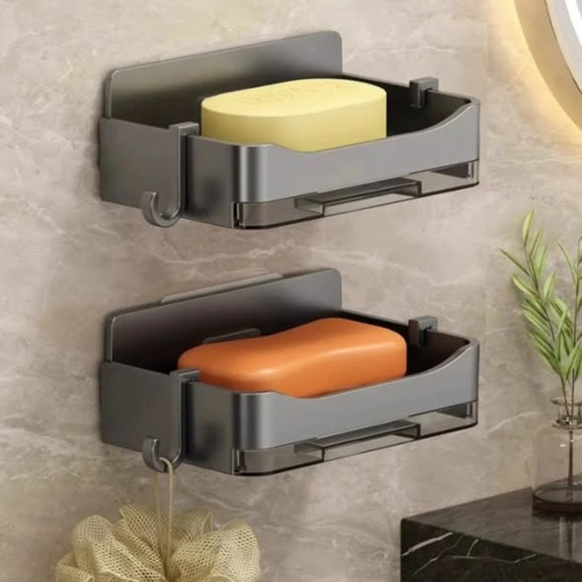 Soap dish with drain tray plus 2 hooks