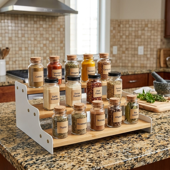 3-Tier Bamboo Spice and Display Rack