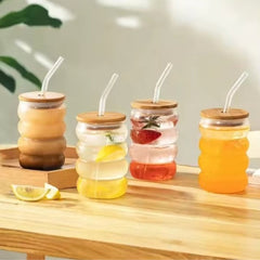 Beehive Pattern Glass Tumbler with Bamboo Lid