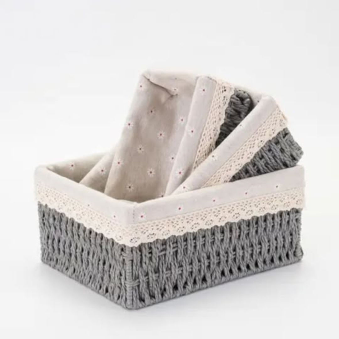 Woven paper rope baskets