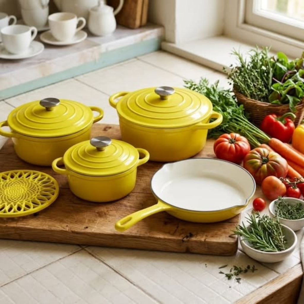 8pc Enamel Cast Iron Pot Set