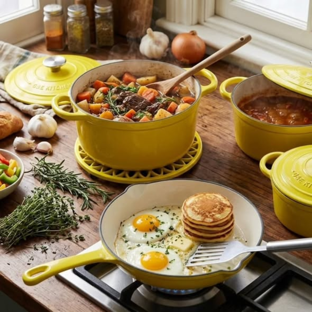 8pc Enamel Cast Iron Pot Set