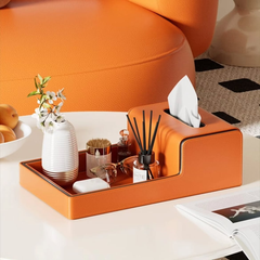 Leather Tissue Box with Integrated Storage Tray