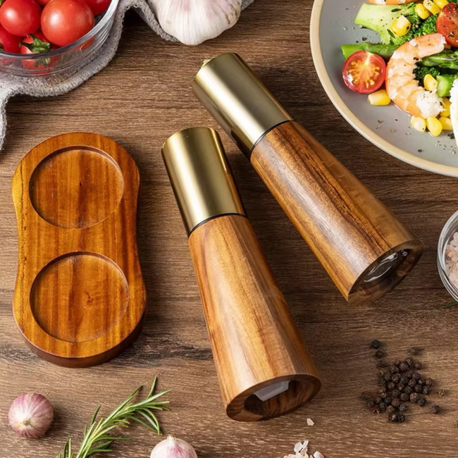 Bamboo Pepper and Salt Grinder Set