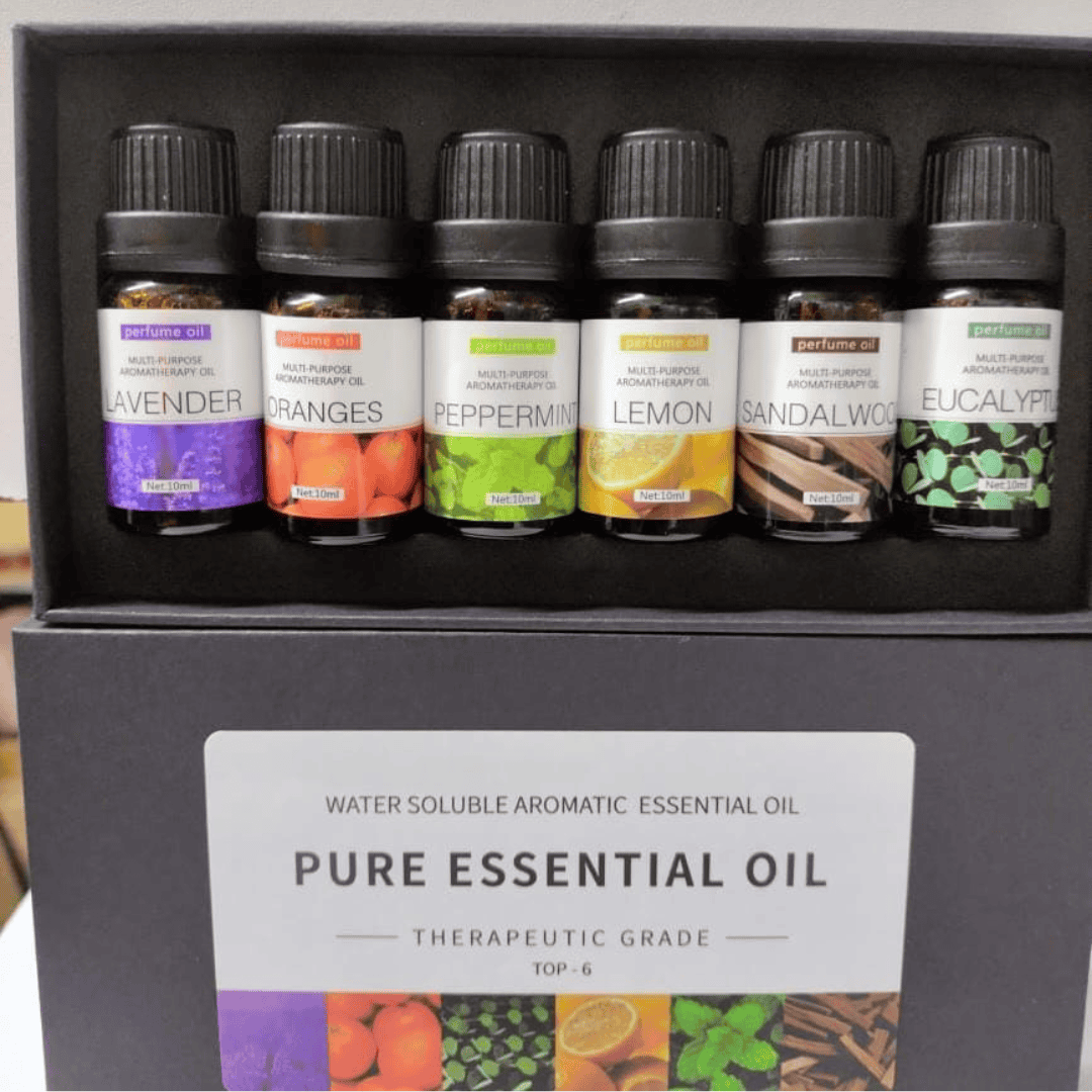 6pc set of 100{2065b22fa491b266a992e40606aaf4f3b30023166bdd0a41802df372cc64f91d} Pure Natural Aromatherapy Essential Oils
