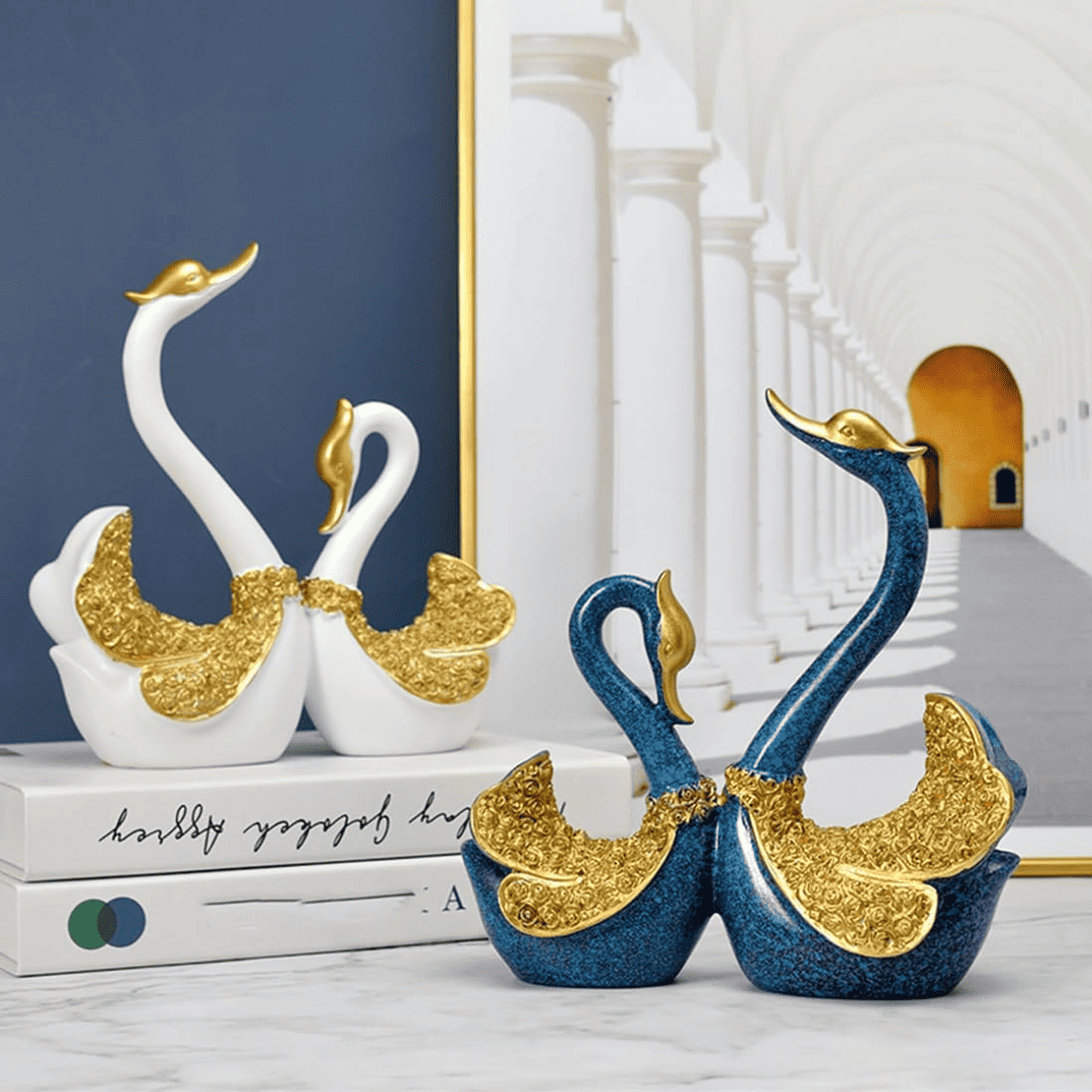 Pair Swan Home Decor Resin Figurine Sculpture