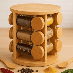 12-in-1 Wooden Spice Rack with Spice Jars