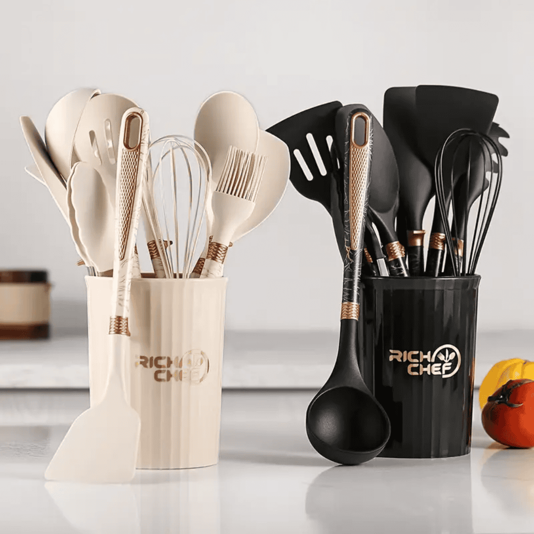 12pcs Set Silicone Non-Stick Cookware Spatula Shovel Spoons with Storage Bucket