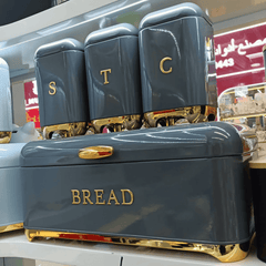 Bread Bin with Three Canister Set with Touch of Gold