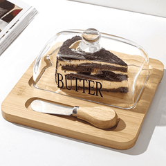 Glass Butter Dish with Bamboo Tray