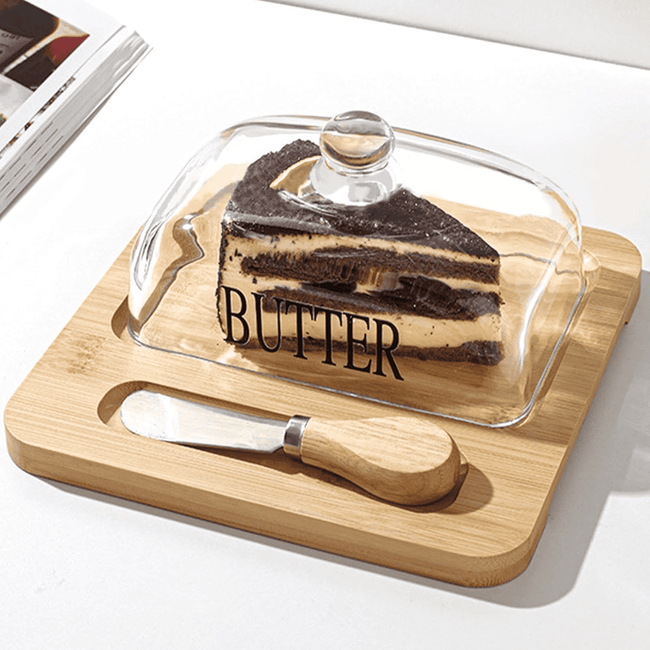 Glass Butter Dish with Bamboo Tray